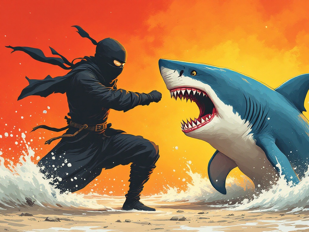 ninja-fighting-a-shark-with-legs-msef8bne1p