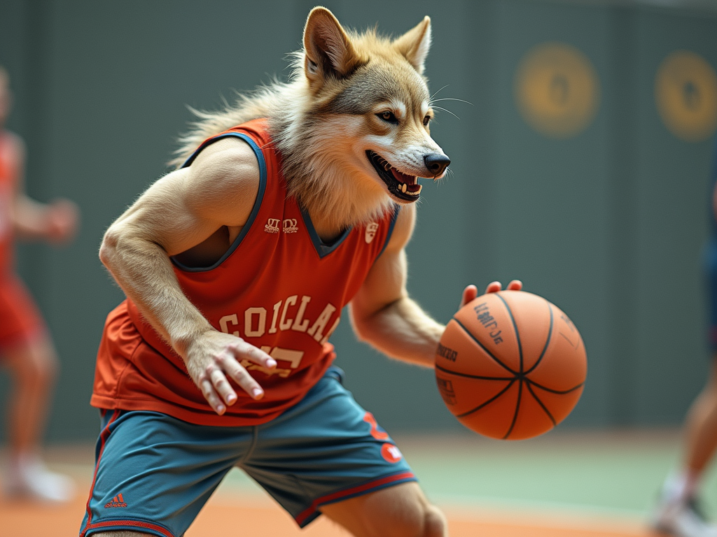 Volpe che gioca a basket