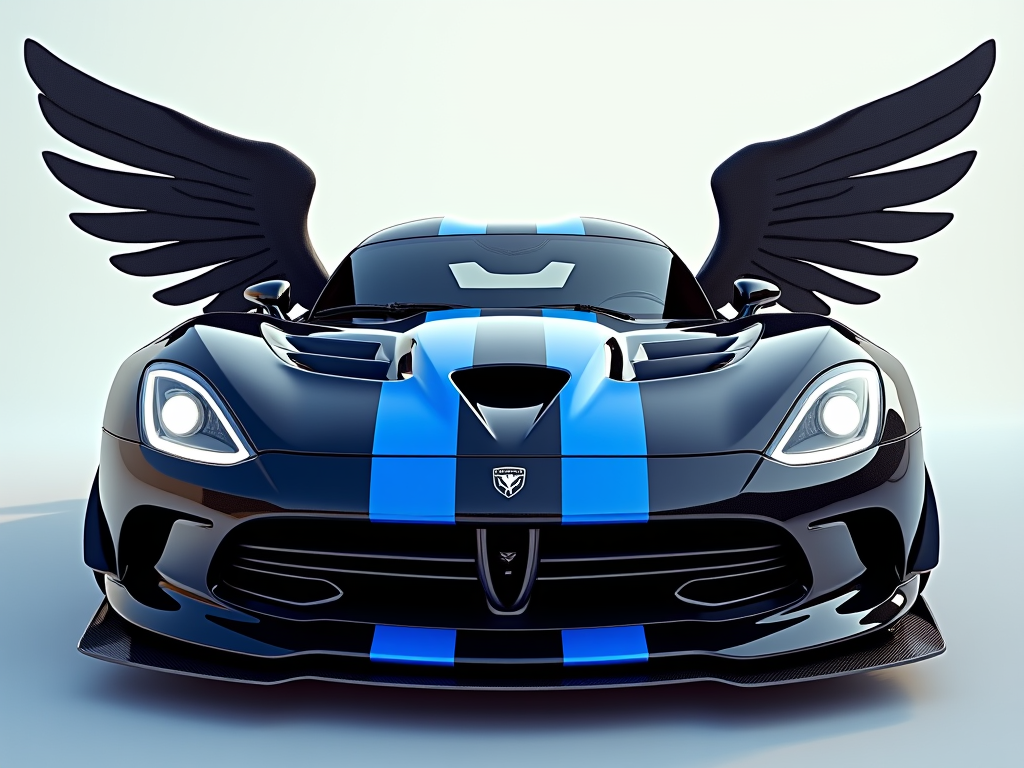 dodge viper with wings and a blue stripe

