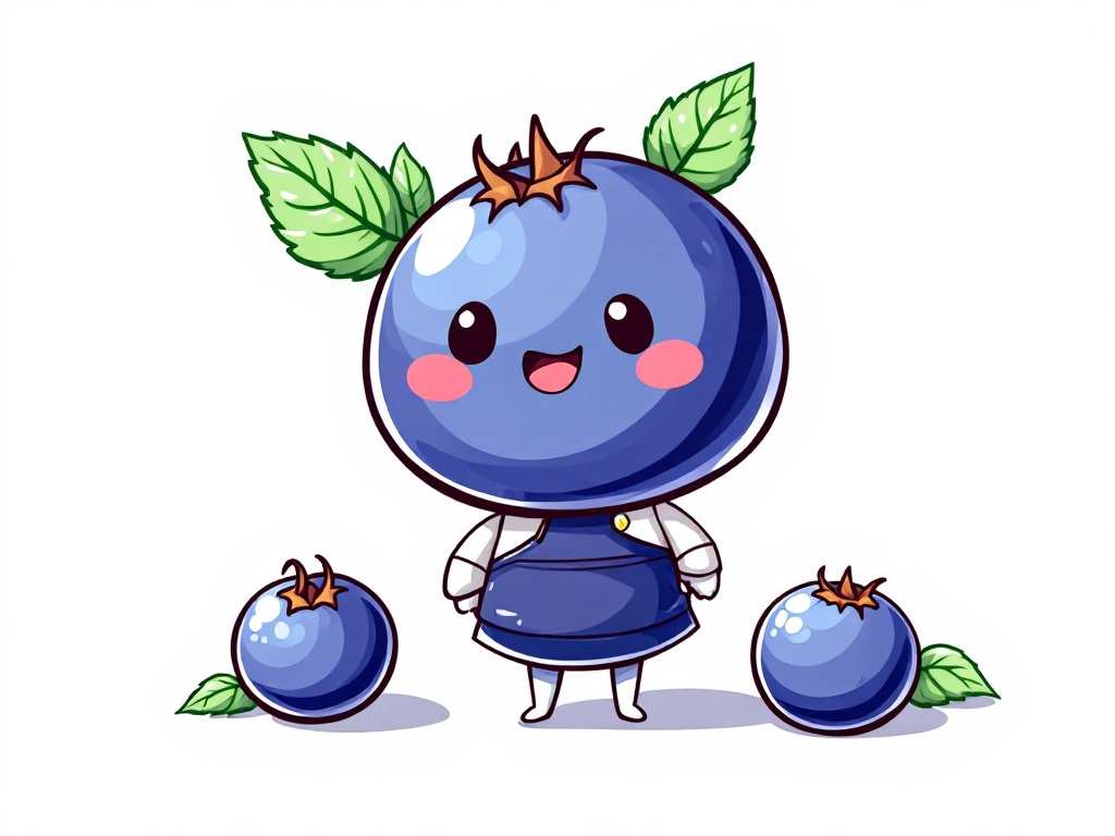 Korean blueberry. full body, cute 2D illustration, outlined cartoon, white background