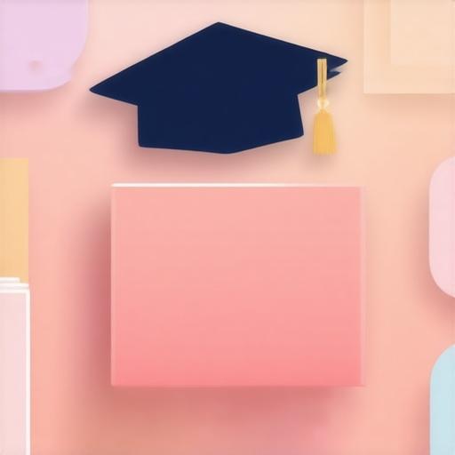 A minimalist 2D logo: a rounded square frame houses pastel-gradient shapes suggesting organized folders and charts, subtly overlaid with a stylized graduation cap; soft shadows enhance depth, creating a modern, professional mobile app icon for student and administrative management, evoking a fresh, clean aesthetic. No text, no 3d.