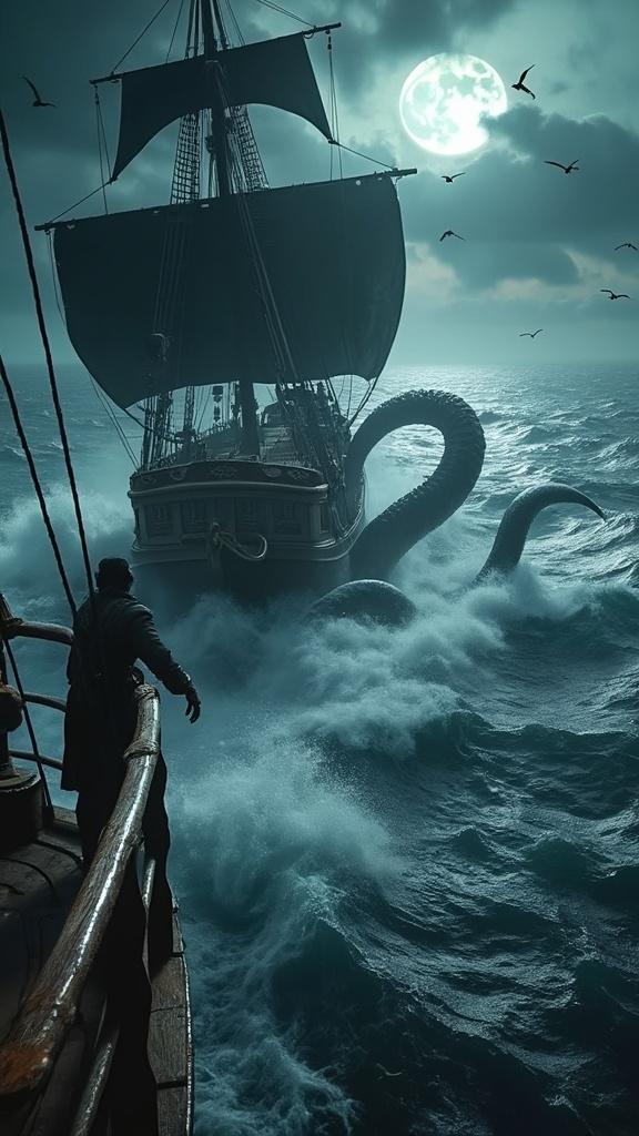 an-aerial-cinematic-shot-of-a-pirate-standing-on-h4ysaluhai