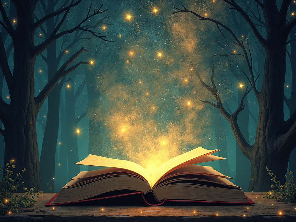 a book as the portal for the reader to visit a fabulous fictional universe full of characters, surreal, atmospheric, detailed