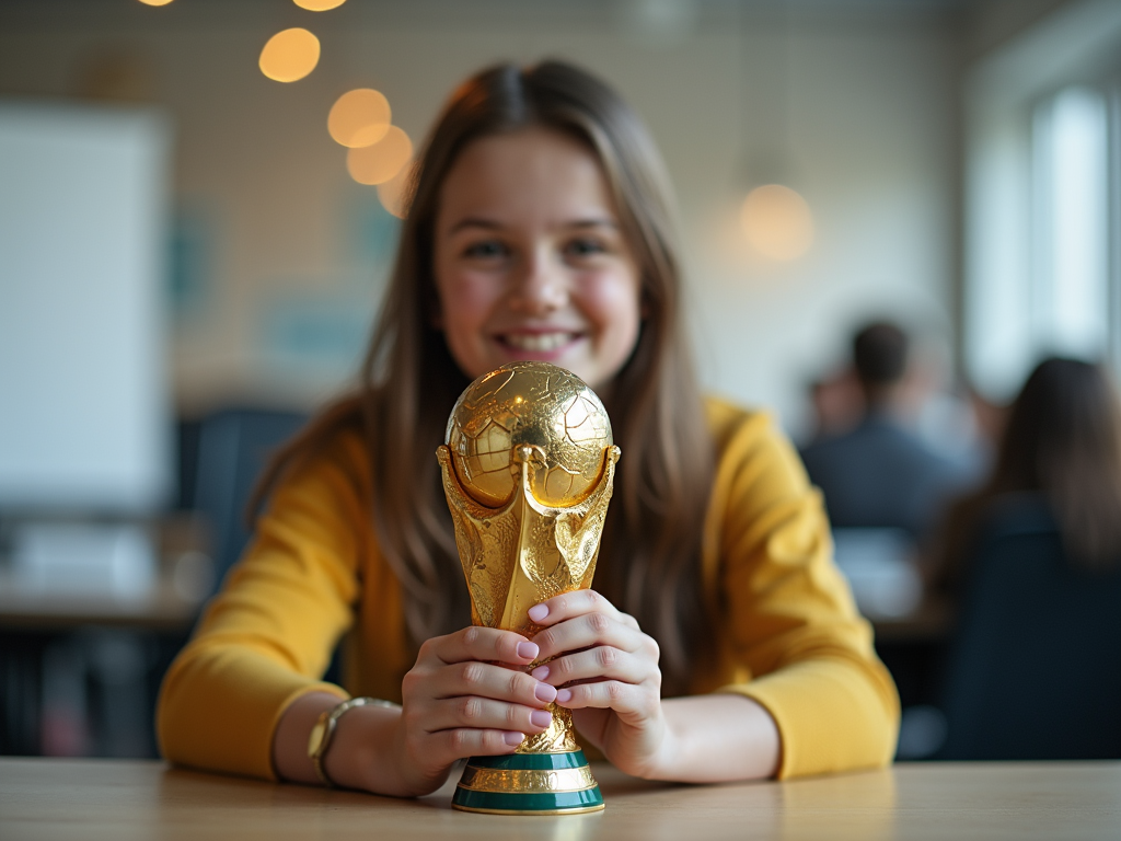 a-girl-holds-a-cup-from-the-world-cup-in-b6bnk3rgg