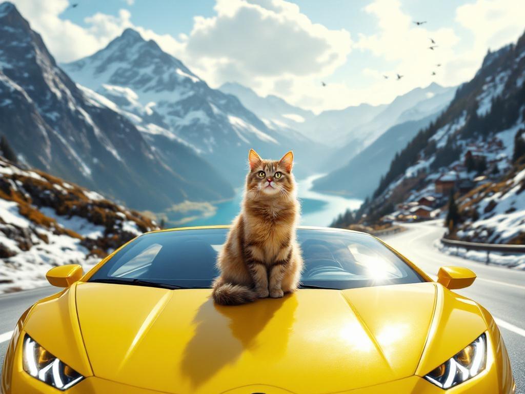a-cat-is-sitting-on-the-hood-of-a-bright-myde01m85