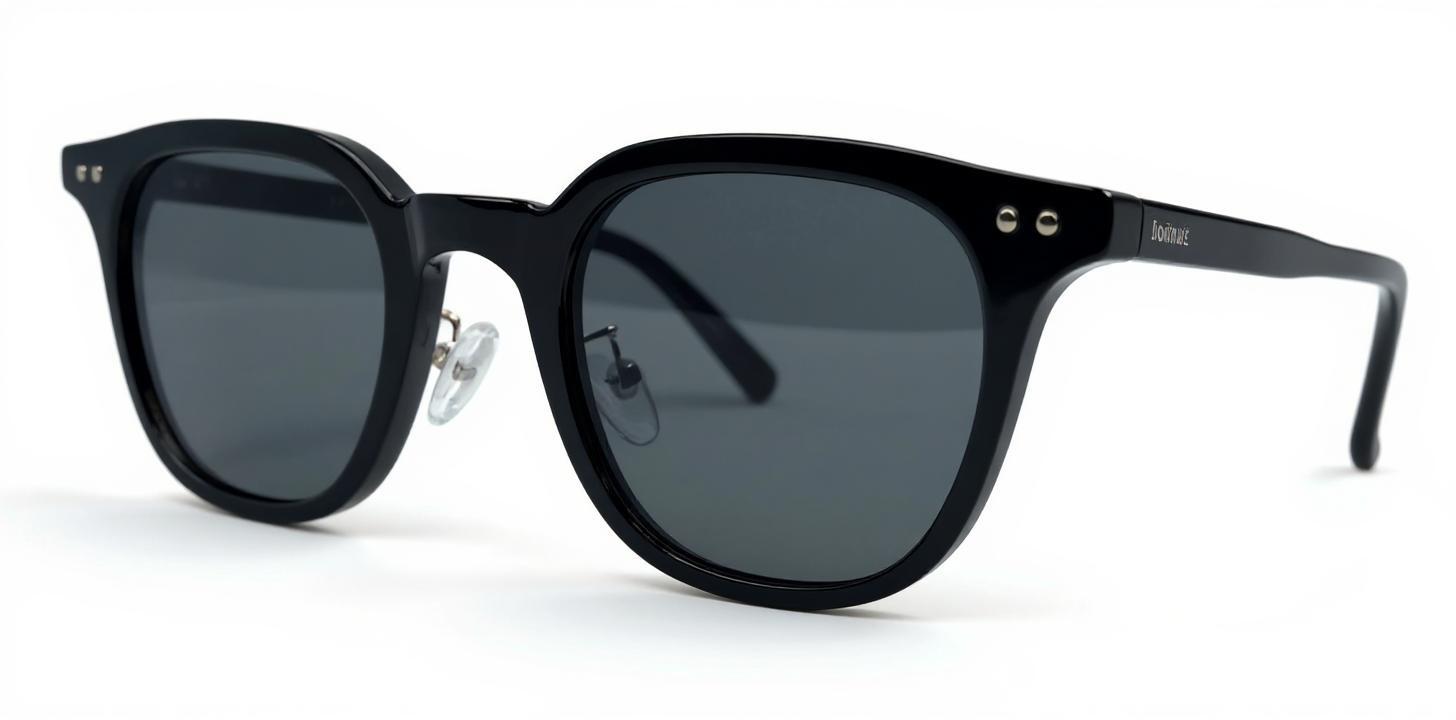 nhance this image of sunglasses to look like a high-end product photo for an e-commerce website.

Use a clean white background with soft, natural-looking shadows.

Make the lenses appear glossy and polarized, reducing glare or imperfections.

Improve clarity, sharpness, and lighting to create a premium studio-style aesthetic.

Highlight the frame details, including textures and contrast between materials.

Do not change or regenerate the design. Only enhance the original image.

Preserve all original features, including the metallic rivets, nose bridge structure, and the visible temples and arms of the frame.

No artistic reinterpretation—this must remain a realistic product photo.