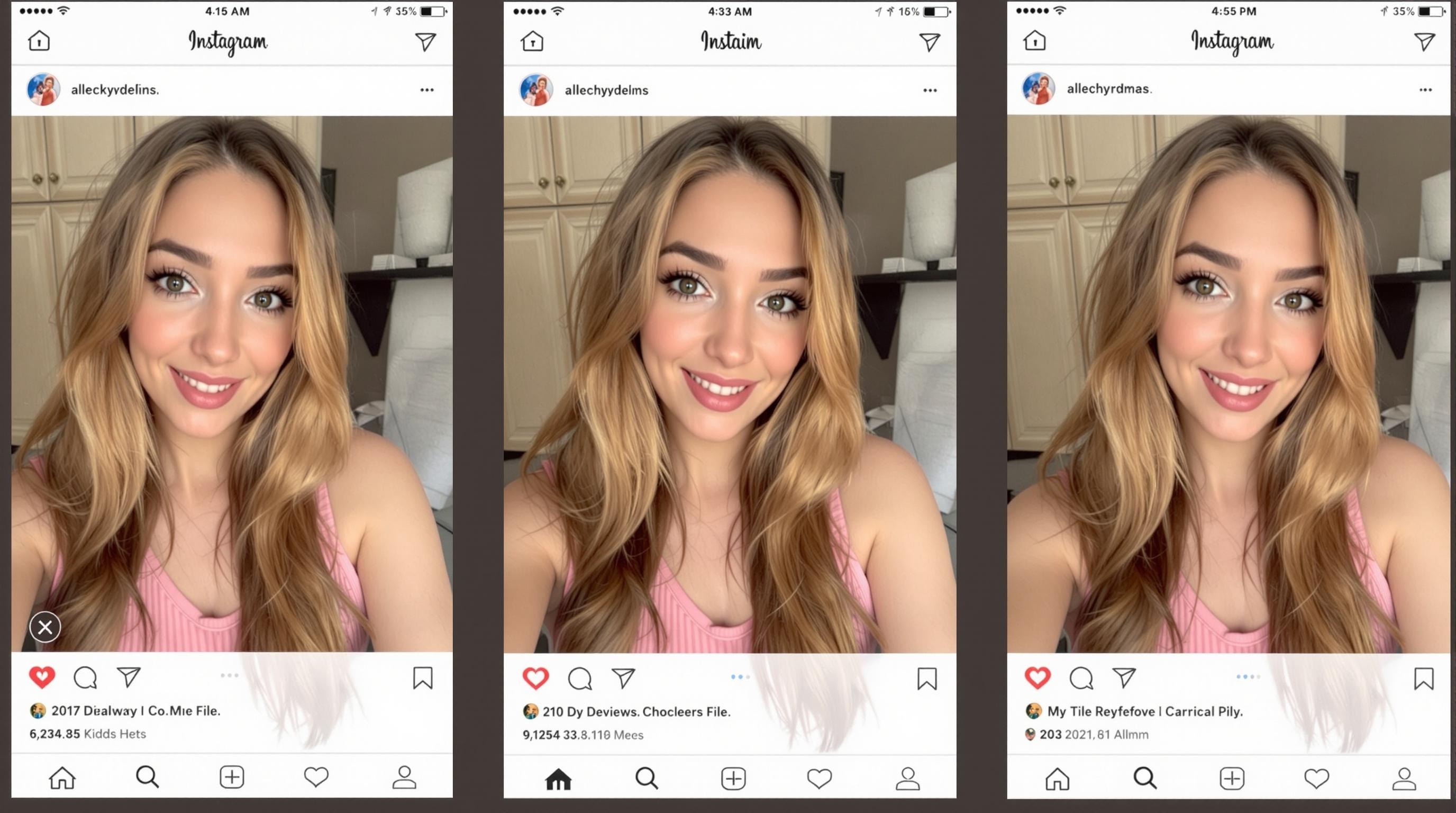 typical selfies of a girl on Instagram.