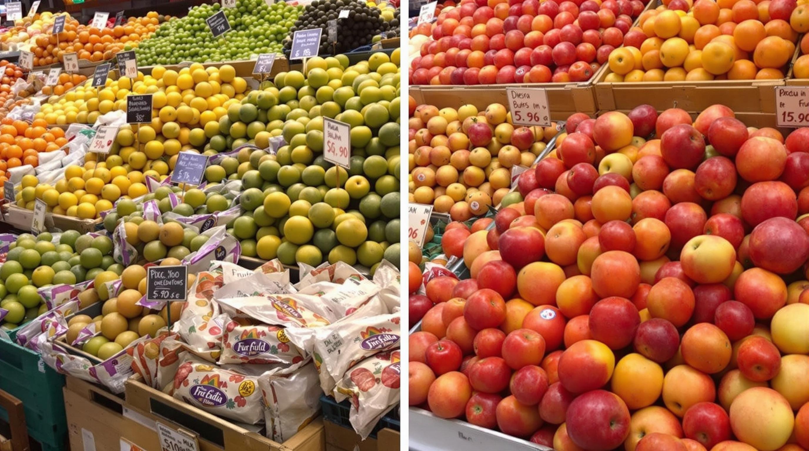 O Arrábida shopping em Portugal com muitas frutas no teto caindo por todos os lados
