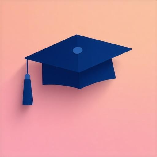 A minimalist 2D logo: a rounded square frame houses pastel-gradient shapes suggesting organized folders and charts, subtly overlaid with a stylized graduation cap; soft shadows enhance depth, creating a modern, professional mobile app icon for student and administrative management, evoking a fresh, clean aesthetic. No text, no 3d.