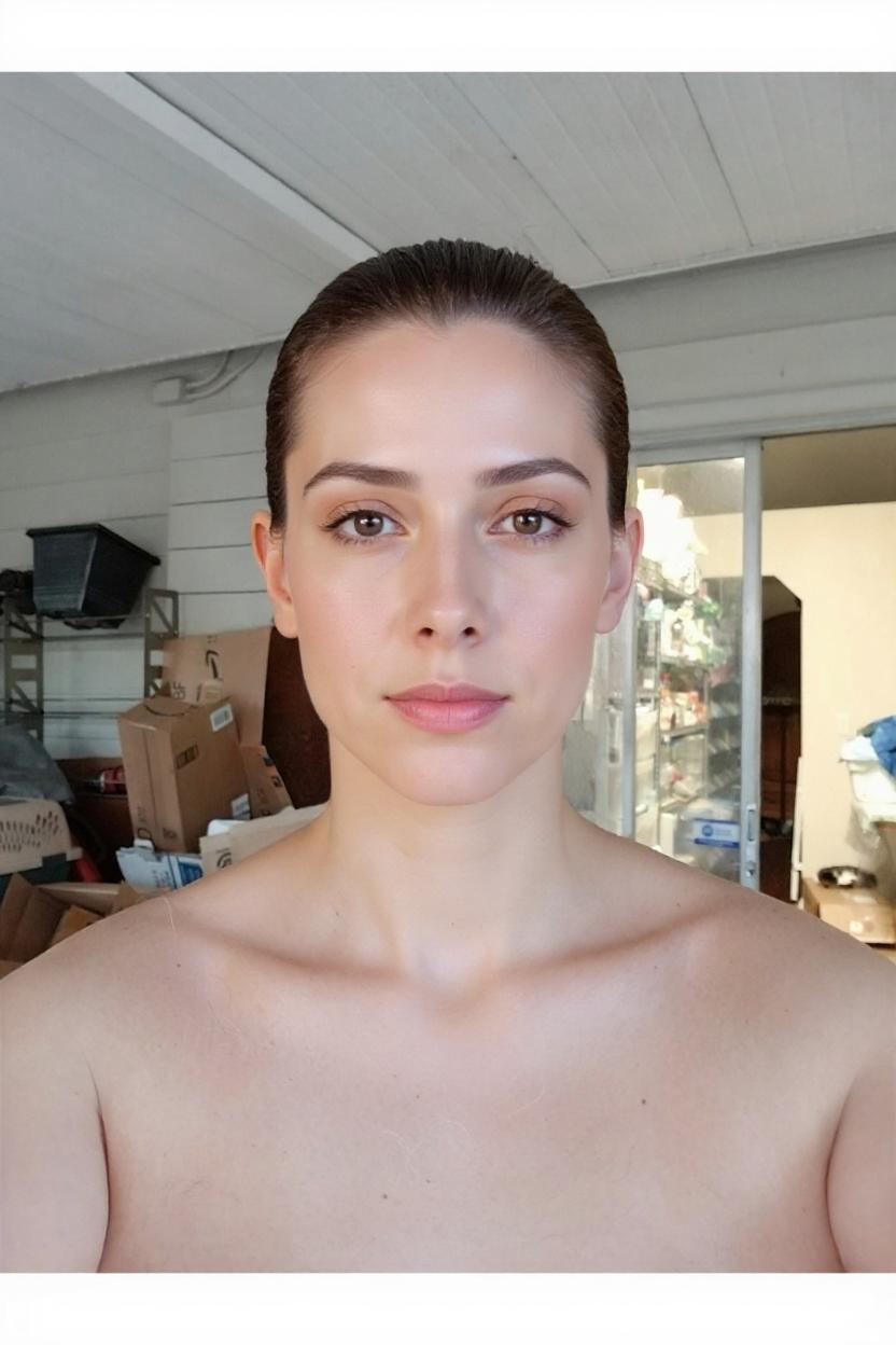 1. preserve: keep all existing facial features exactly the same (eyes, brows, nose, lips, and their spacing and proportions).
2. transform face shape: modify the overall outline to an oval form—make the face distinctly longer than wide, ensure the cheekbones are the widest horizontal point, soften the jawline so it tapers gently into a rounded chin.
3. adjust neck: slim the neck to be slender and proportional in length relative to the resized head, maintaining natural muscle contours without altering collarbones or shoulder width.