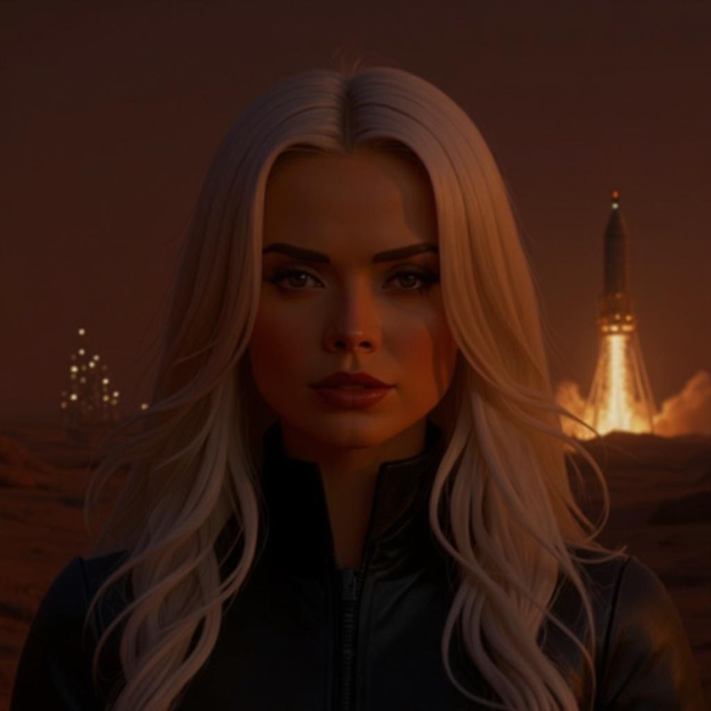 16x9 image, Phobos’ city glows on screen, rocket in background..