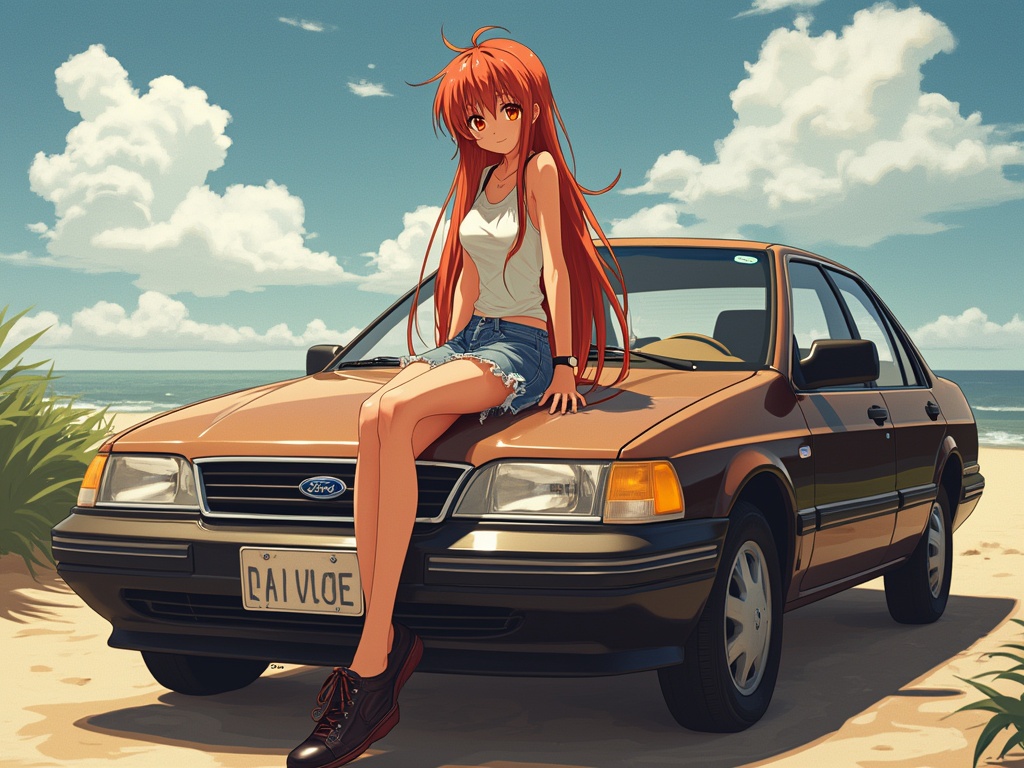 asuka-langley-sit-on-hood-brown-ford-ptdgvbrxu2