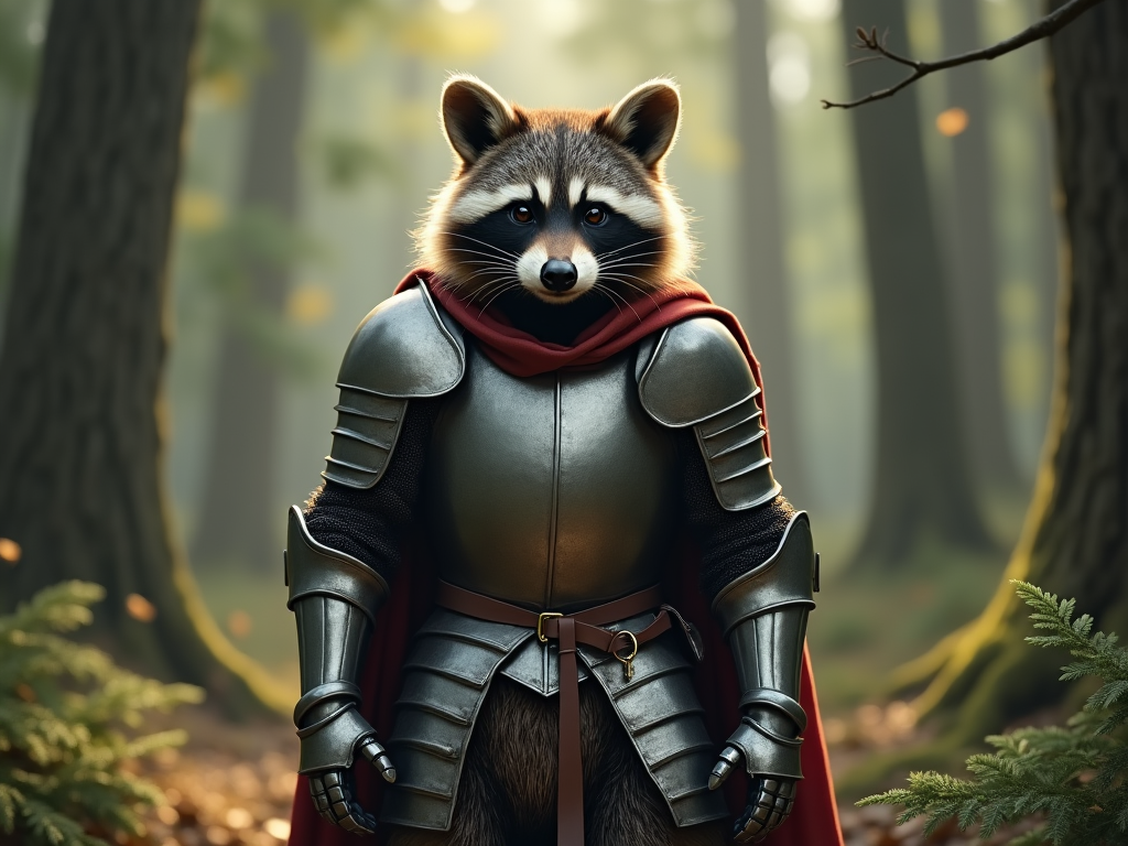 a-racoon-in-a-knights-armor-standing-in-f63ffj7oz0