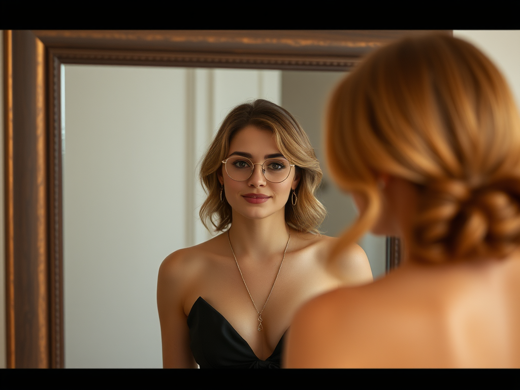 a woman looking at herself in a mirror