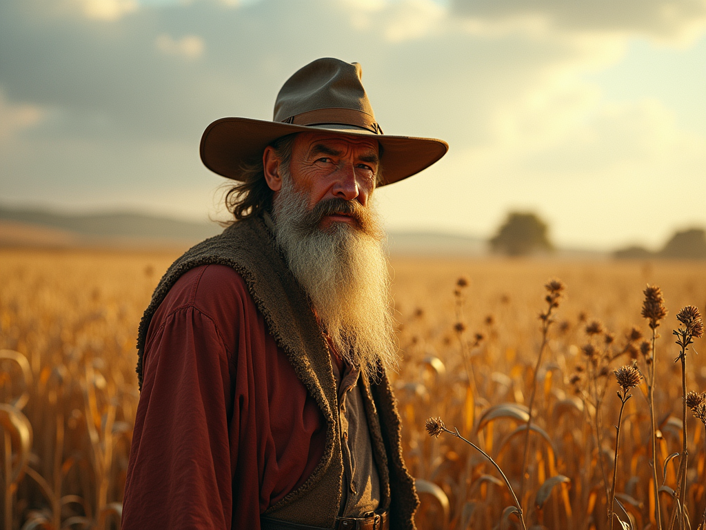 Picture of a rich farmer, being greedy.