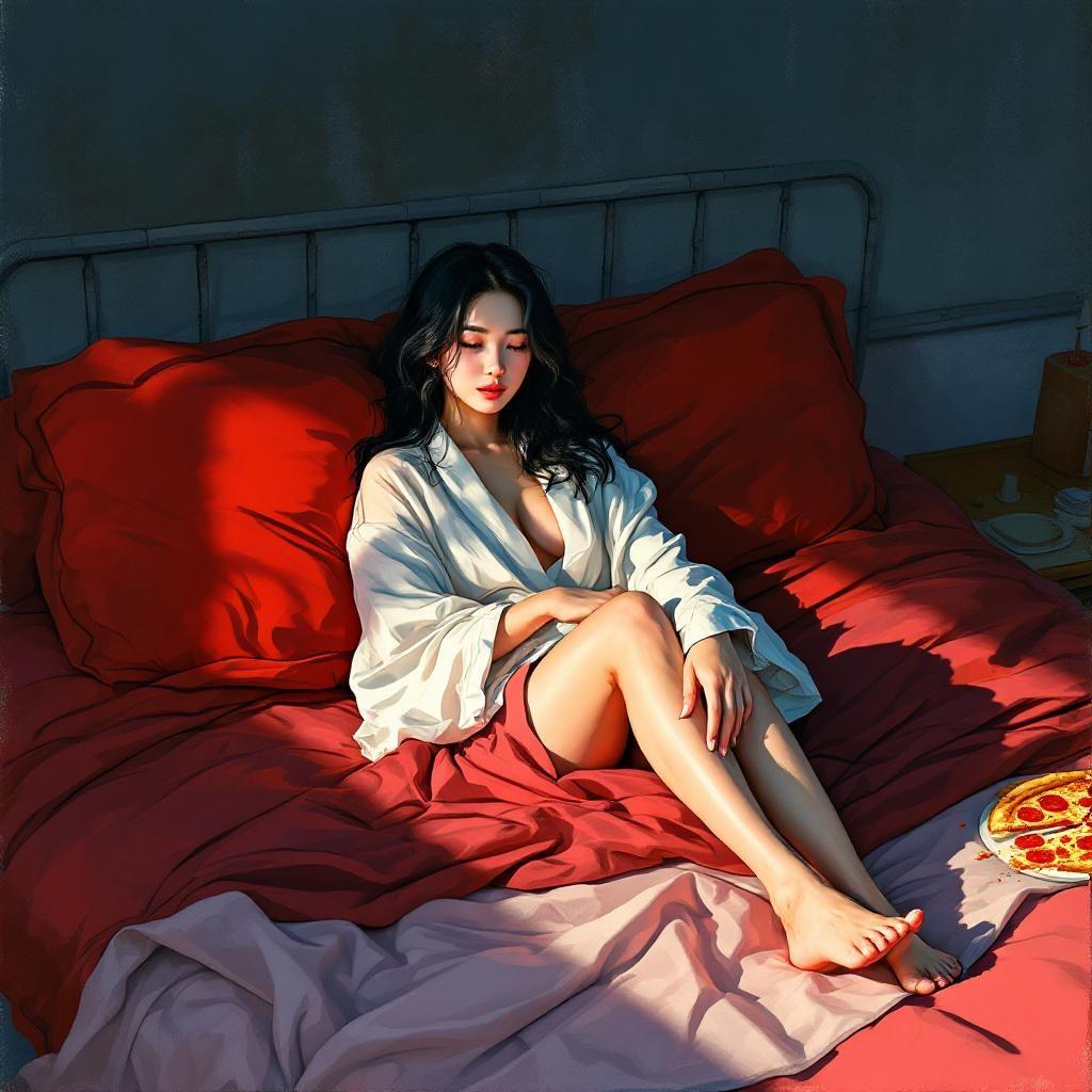a-serene-asian-woman-clad-in-a-short-robe-sits-rlajk9iw2v
