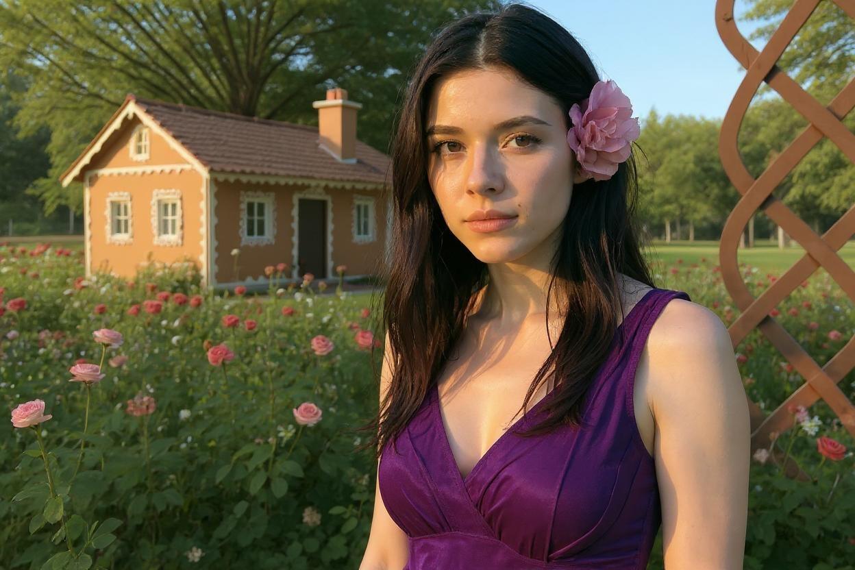 replace the t-shirt with a beautiful purple dress