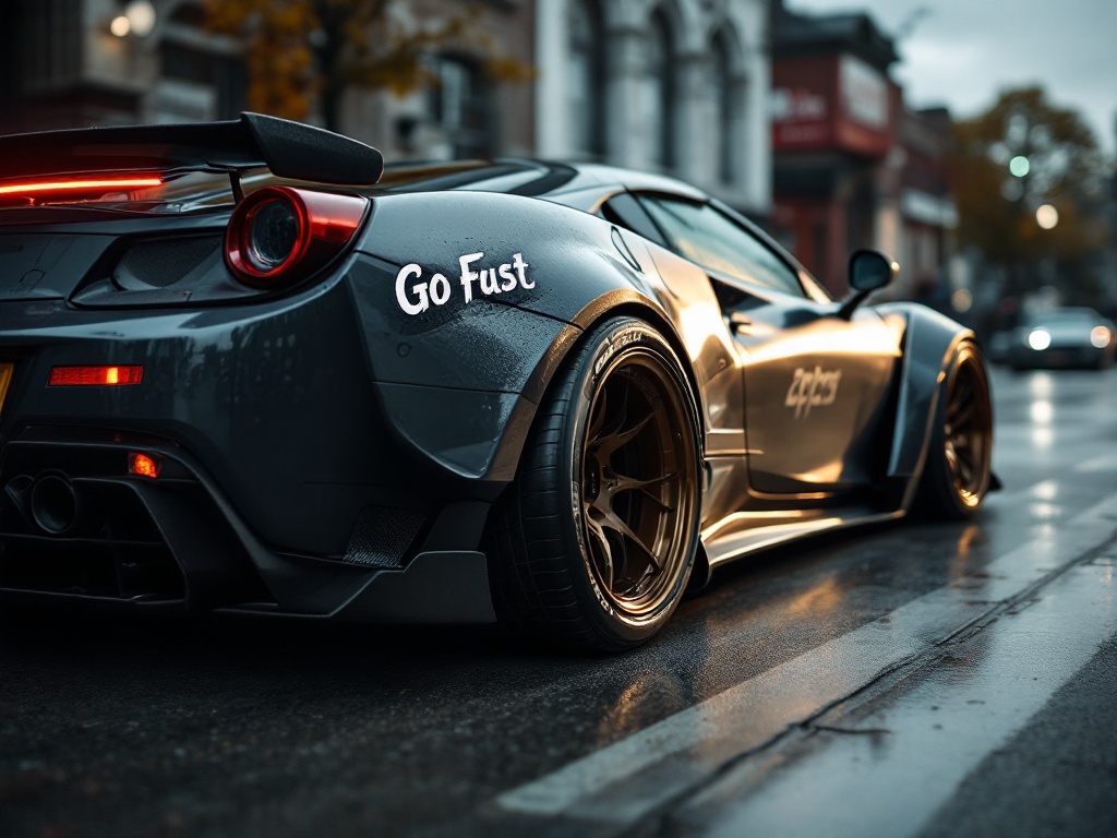 A sports car with the words "Go Fast" written on the side of it