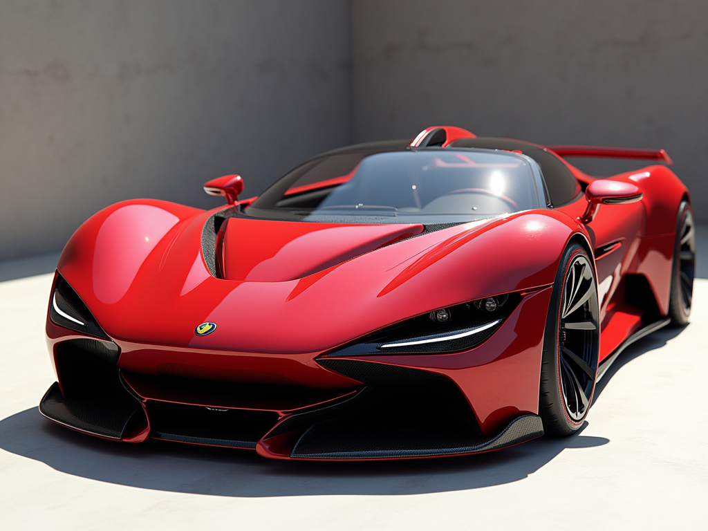 Imagine a hyper-realistic red sports car, elegantly designed in the shape of a bionic jaguar, featuring sleek, aerodynamic bodywork that glistens under the sunlight. Its powerful stance exudes speed and agility, with intricate details highlighting the fusion of nature and technology.