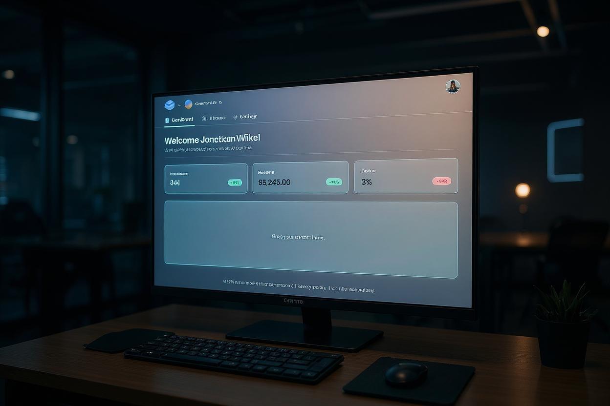 A realistic professional mockup of a modern web interface screenshot, preserving the exact layout, UI elements, typography, and color scheme of the original screenshot, no changes to content placement, maintain visual consistency, 
displayed on an ultrawide monitor in a modern tech startup workspace, with AI-themed holographic overlays and futuristic ambient lighting, 
8k ultra high resolution, photorealistic textures, professional product photography style, premium lighting, minimal visual noise, 
shot with a Canon EOS R5, f/1.8 aperture, depth of field, realistic reflections, cinematic composition