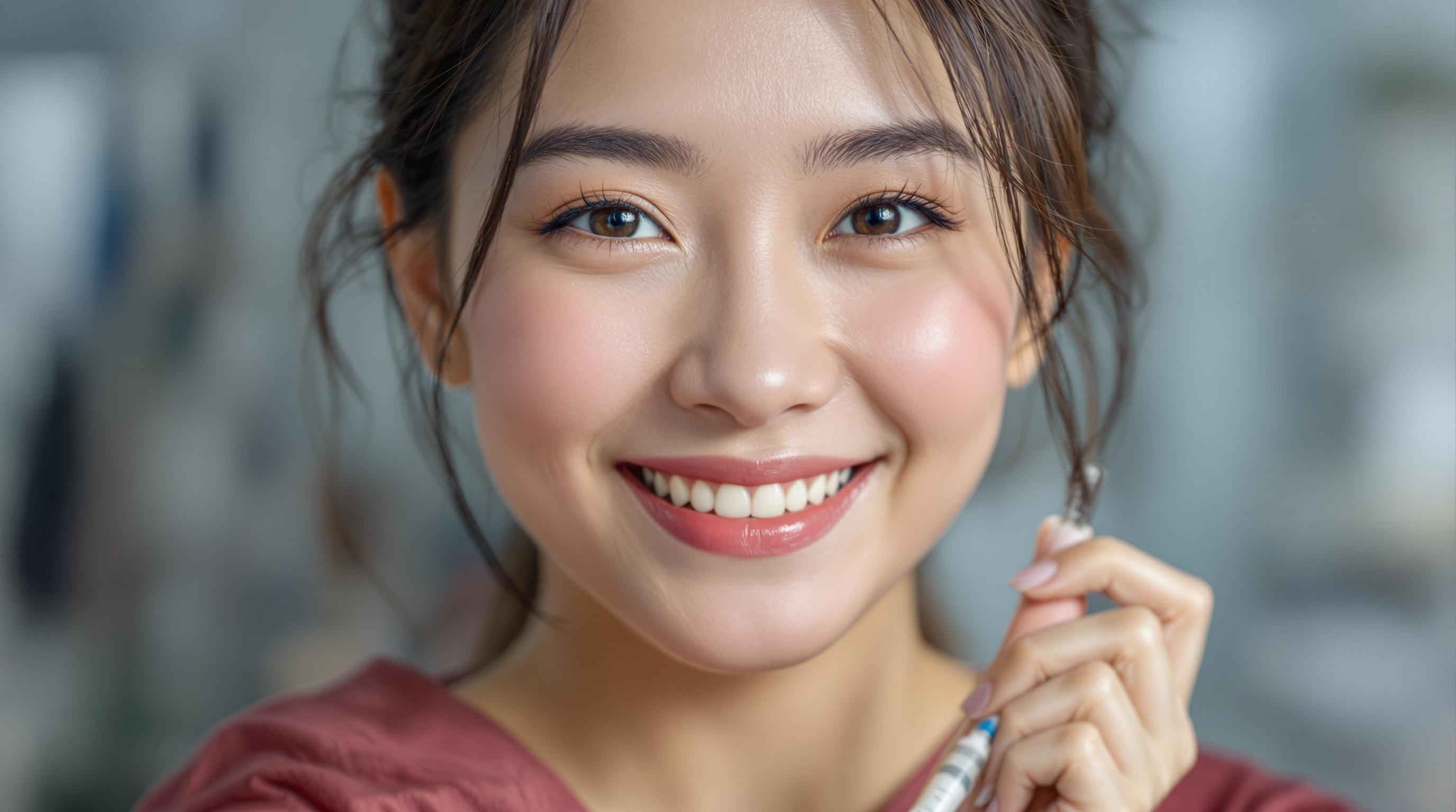 a beautiful chinese nurse smiles at the camera, holding injector in hand