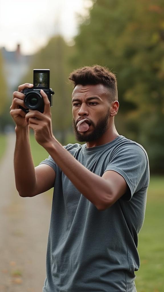 Make me a photo of the same man taking a photo of himself that looks super real

