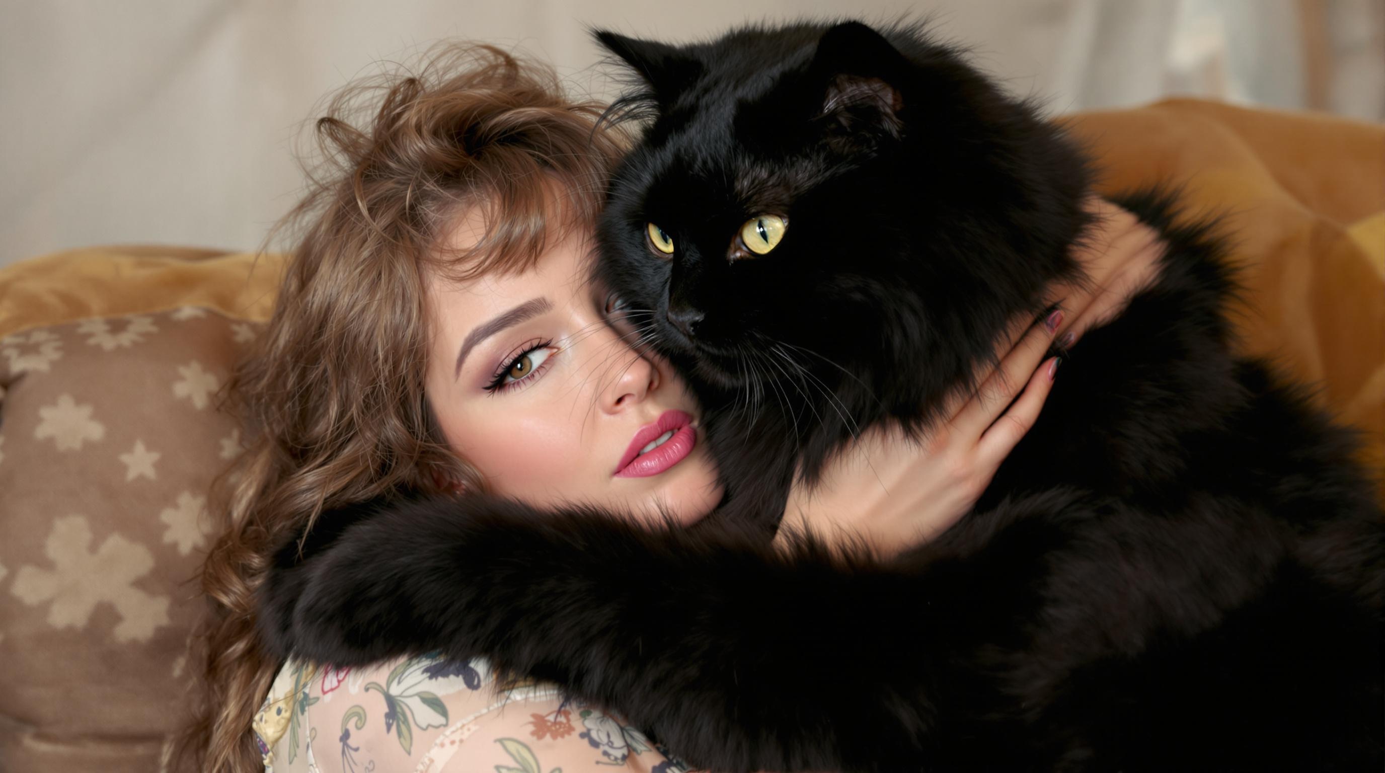 pin-up-girl-hugging-big-black-shaggy-cat-blmi66rbv