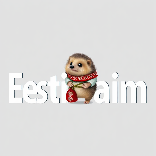 a tiny hedgehog in Estonian national clothes, pushes the letter "EestiVaim" without a background, the hedgehog is as big as the first letter of the letter
