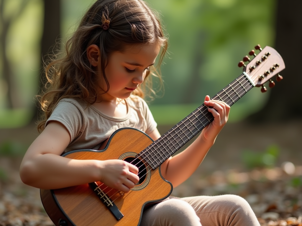beautiful girl playing on quitar