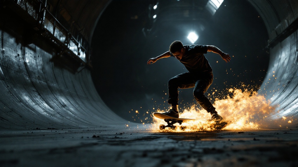 a-skateboarder-skating-in-a-dark-foundry-b34pb4dud