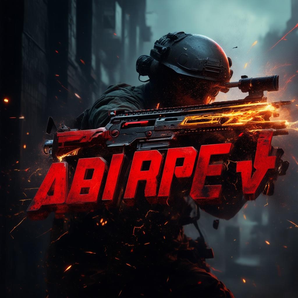 A dynamic and action-packed game logo featuring bold, futuristic typography with metallic and blood-red accents. a subtle silhouette of a soldier holding a rifle and aiming forward is integrated, surrounded by dramatic sparks, smoke, and glowing bullet trails. The background is dark and moody, with faint urban warzone elements like cracked walls and explosions. The overall style is gritty, modern, and impactful, conveying the energy of an FPS game, modernism art.