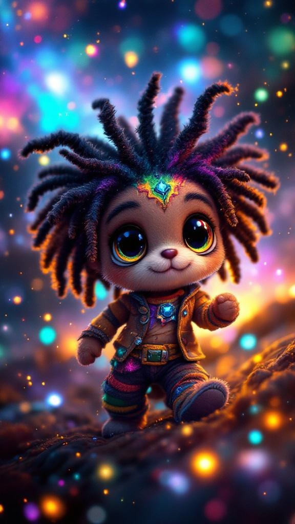 artwork, a cute rastafari spyder , iridescent nebula galaxy, hdr