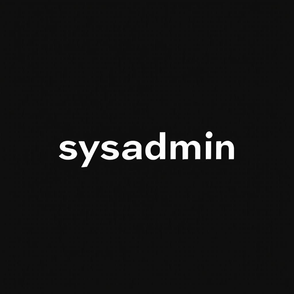 The image shows the sysadmin logo, which consists of white text on a black background. The text reads "sysadmin" in a bold, sans-serif font. The logo is simple yet eye-catching, with the text taking up the majority of the space. The black background provides a stark contrast to the white text, making the logo stand out.