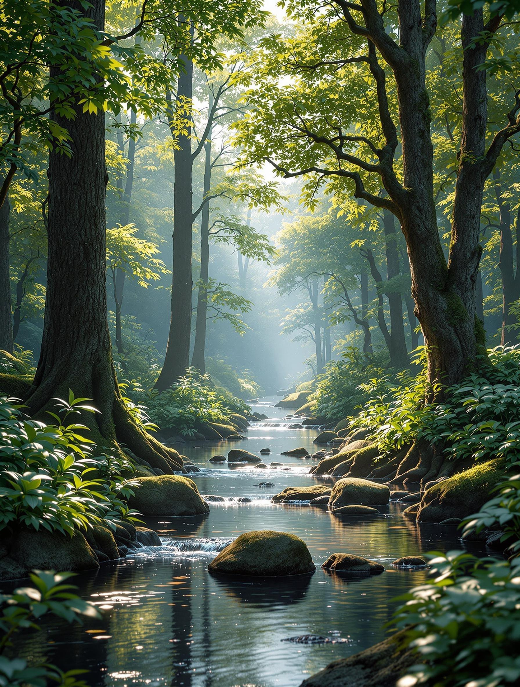 A hyper-realistic scene showcasing [insert key elements of the photo, like a  forest .] The composition is rich with intricate details and vibrant colors. Lighting is soft yet dynamic, casting subtle shadows and highlights. Textures are highly defined, such as [describe textures, e.g., rugged bark on trees, shimmering water]. The overall style is cinematic with a balanced mix of realism and artistic flair. The image is rendered in 4K resolution, emphasizing fine details and depth, while maintaining an ultra-clean and polished aesthetic.