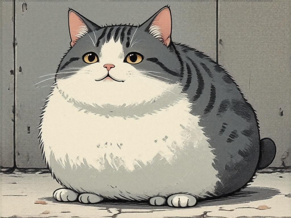 a fat cat, ghibli style