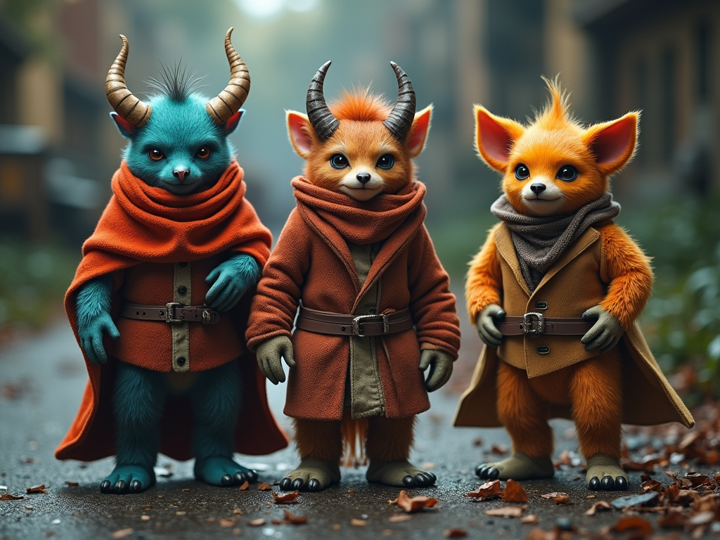 Three completely different cool super mutants stand next to a confident kind look, photography, realism