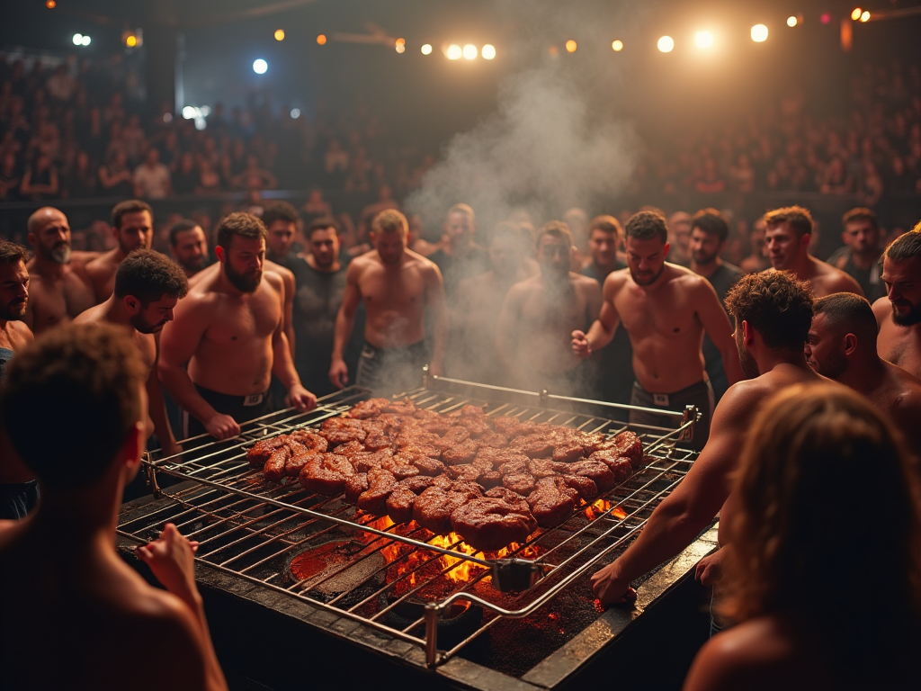 people-having-a-bbq-in-a-wrestling-wring-49npf37pp