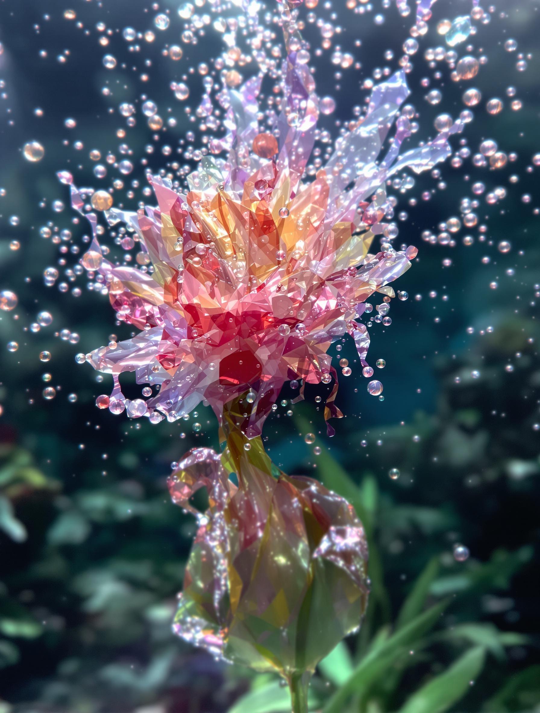 raw photo, (realistic:1.4), Explosion of flower, glass flower, galaxy colour, fresh, Underwater Elegance, detail