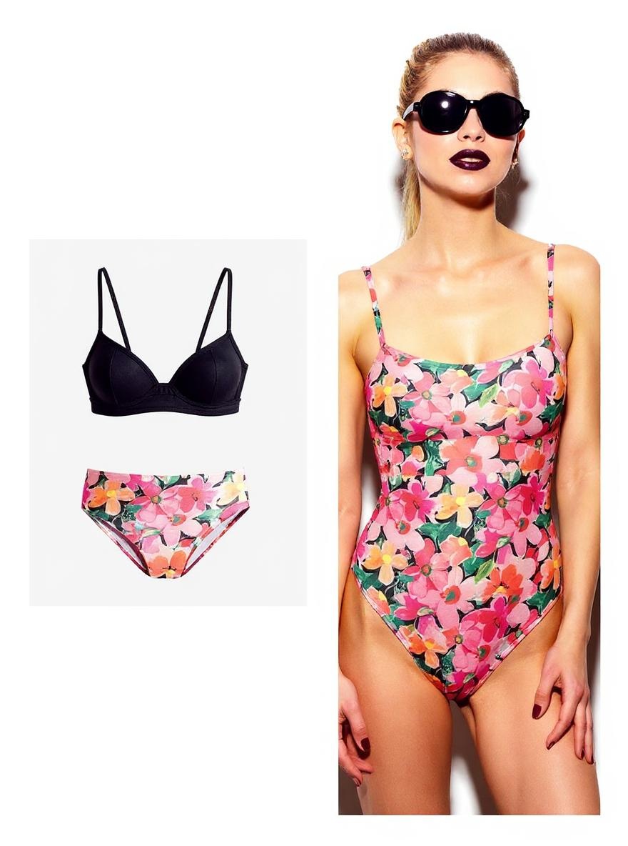 Wear swim swimsuit from the first photo on the woman in the second photo