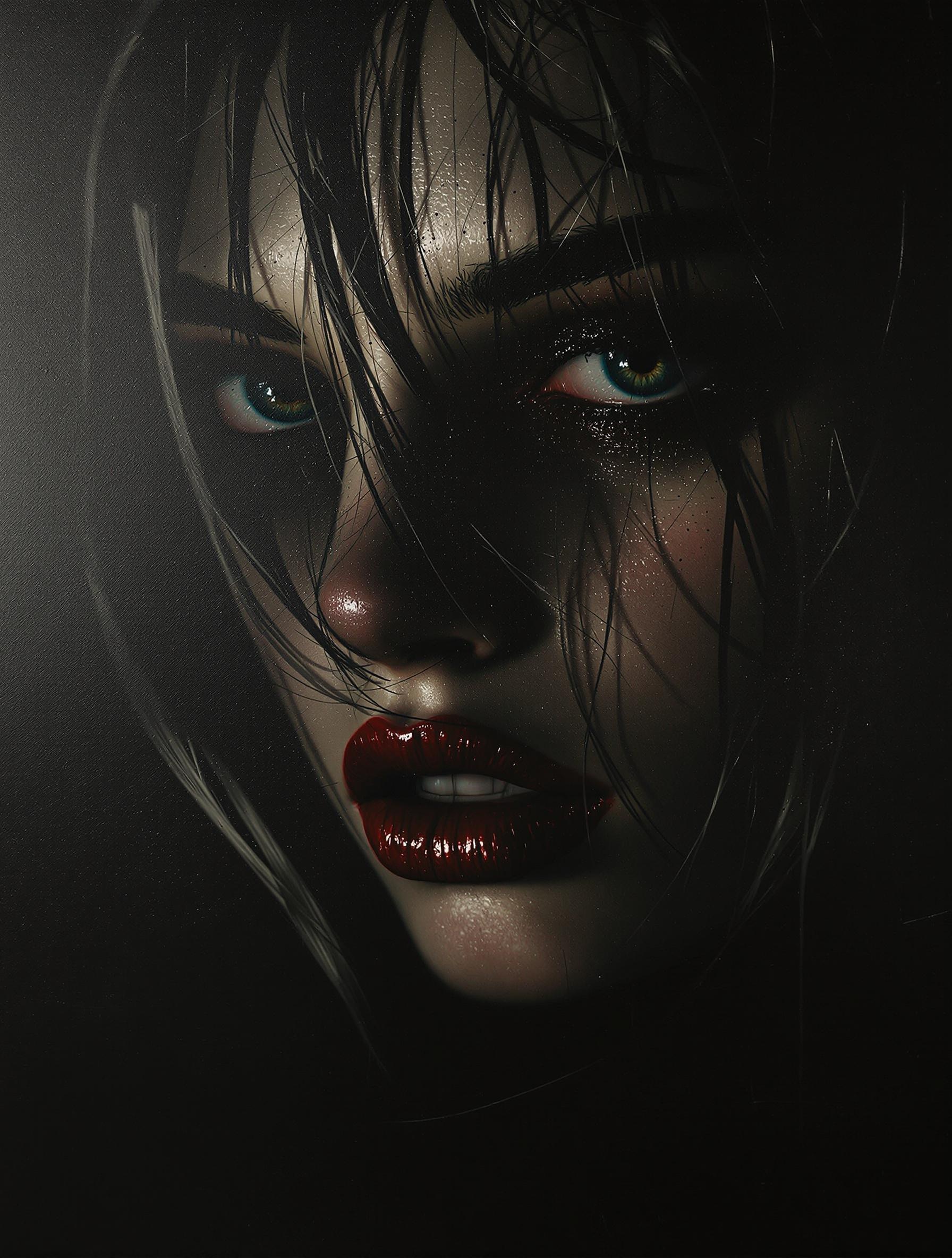 A masterpiece of gloomy painting with a raw texture, A random sensual scene from a nightmare peeps out of the darkness, In an abstract picture, a "thin daring girl" in the noir style, shot with mysterious lighting and contrast in the room, bright lighting, a pleasant play of light. A slutty and mischievous slut. Transgressive, unique, outstanding, nightmarish, maximally dramatic and gloomy obsessive-compulsive art - In the picture a slender figure of perfect autogeometric proportion, a close-up of her new gloomy  portrait is a dystopia, a photorealistic image of a blonde in the dystopian nightmare of Armageddon. Hyperrealism, abstraction, tonalization of skinny girl in the noir style, shot with mysterious lighting and contrast in the room. Transgressive, unique, outstanding, nightmarish,  -q 2 -ar 1051:1600 -chaos 15
-Aspect 3:5 -Steps 13 -lora bta 0.777