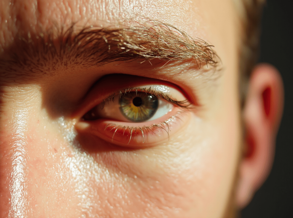 close up fujifilm photo of a mans eye and face