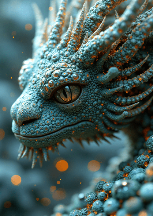 close up dof render of a mythical creature made of detailed spiraling fractals and tendrils, detailed recursive skin texture