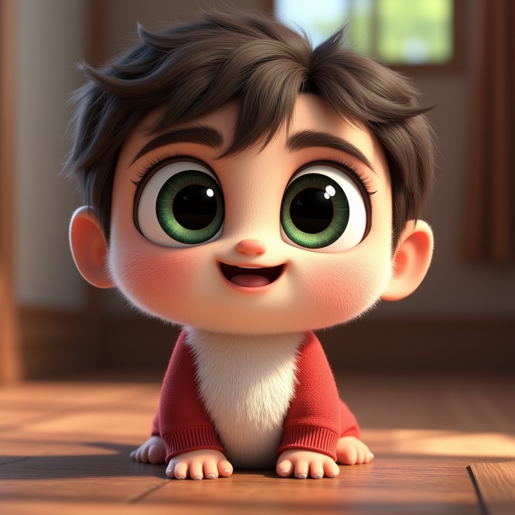 a cute character with big expressive eyes, disney pixar style