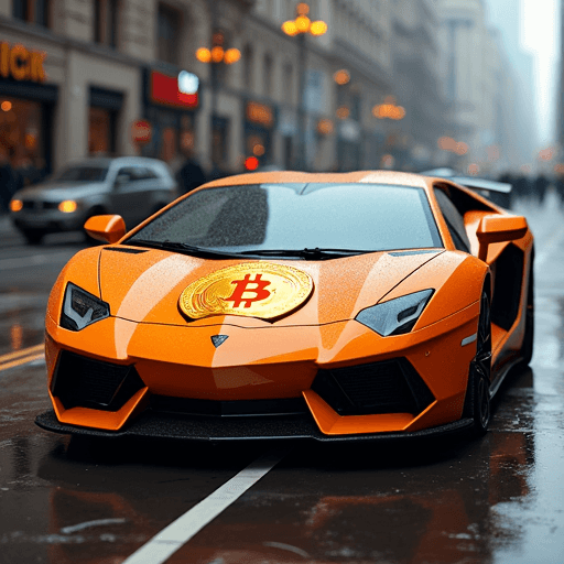 Super car with Bitcoin logo on it 
