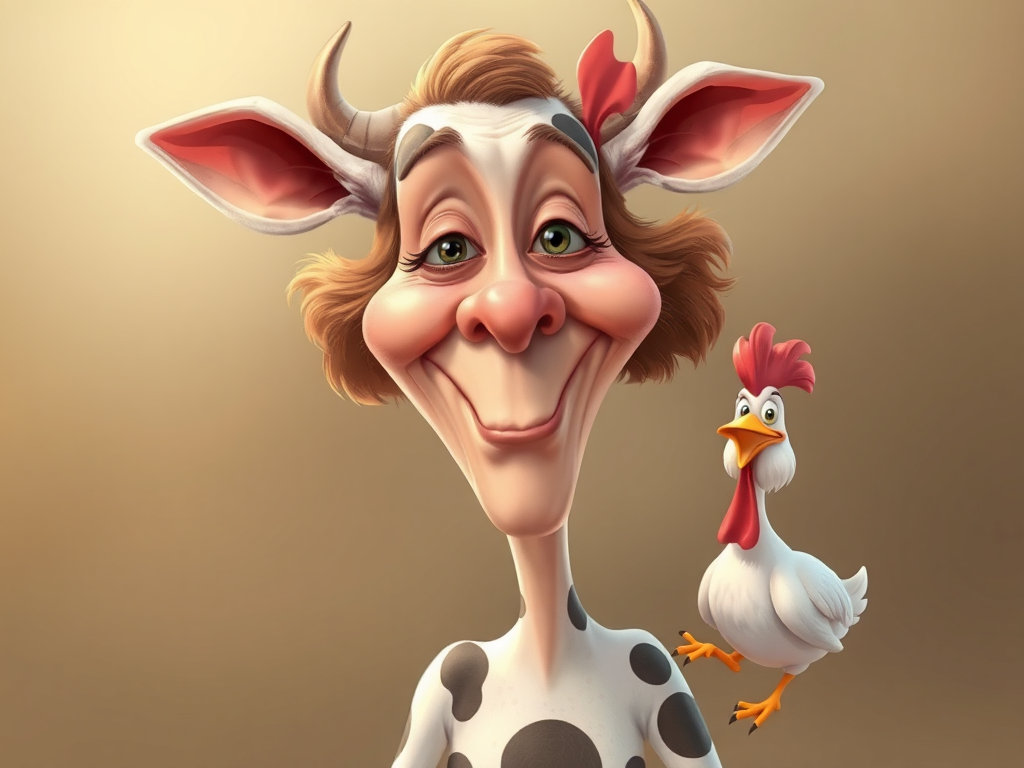 A whimsical caricature of Mom of "cow and chicken"
