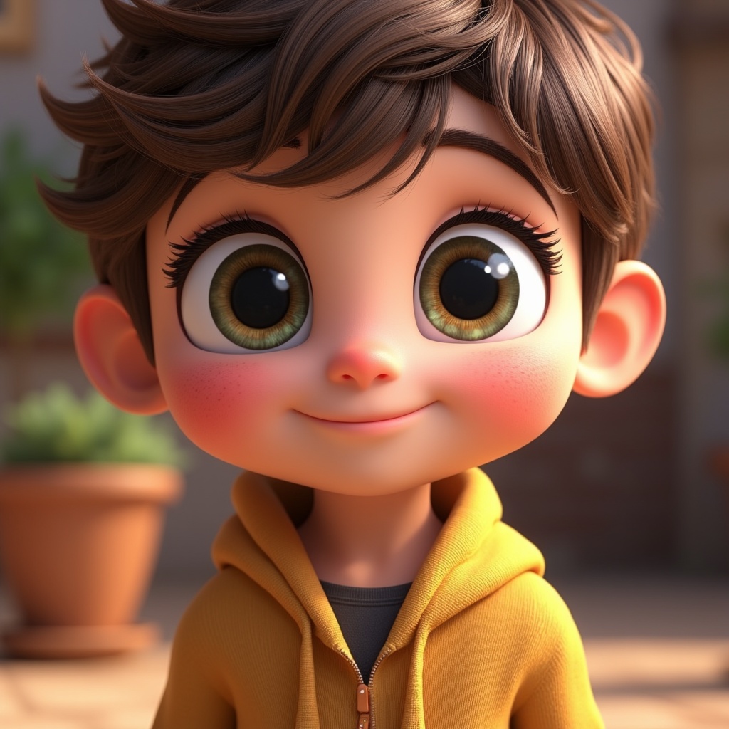 a cute character with big expressive eyes, disney pixar style