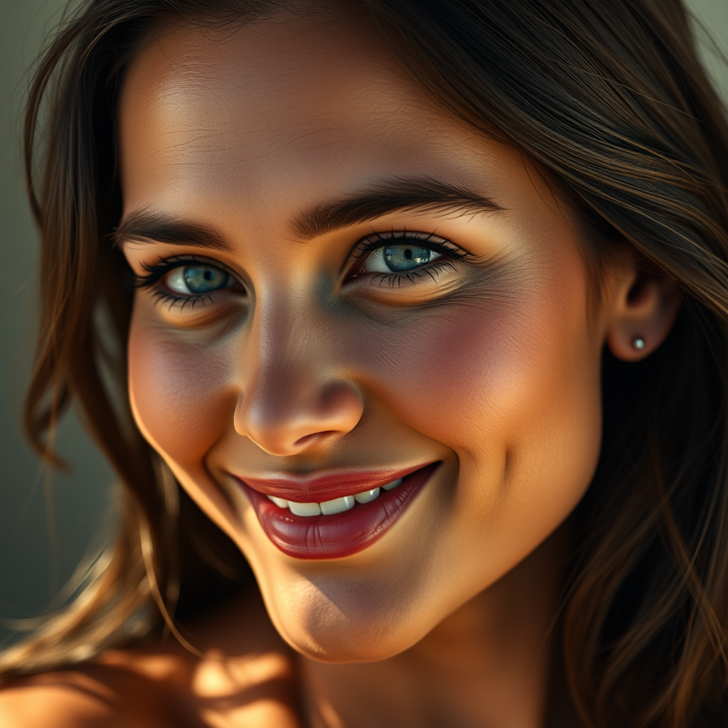 
(masterpiece, best quality, cinematic lighting, hyperrealistic: 1.3), (photorealistic, detailed skin, 8k, ultra detailed), (sensual pose, natural light, soft shadows), a close-up of an incredibly attractive Ultra realista uma mulher italiana de 30 anos, modelo, com um sorriso suave e naturalmente encantador, e pele bronzeada pelo sol. Seus longos cabelos escuros, levemente ondulados, caem em cascata pelo corpo. Ela olha diretamente para o observador com uma expressão de amor, cumplicidade e intimidade — seus olhos azuis transmitem calor e conexão. Usa batom vermelho, e seu rosto possui proporções harmoniosas e uma beleza clássica.  Holding a tall rectangular perfume bottle (4:1 height/width) made of translucent pink glass. The bottle features a rectangular clear acrylic cap with a square top and a visible silver spray nozzle