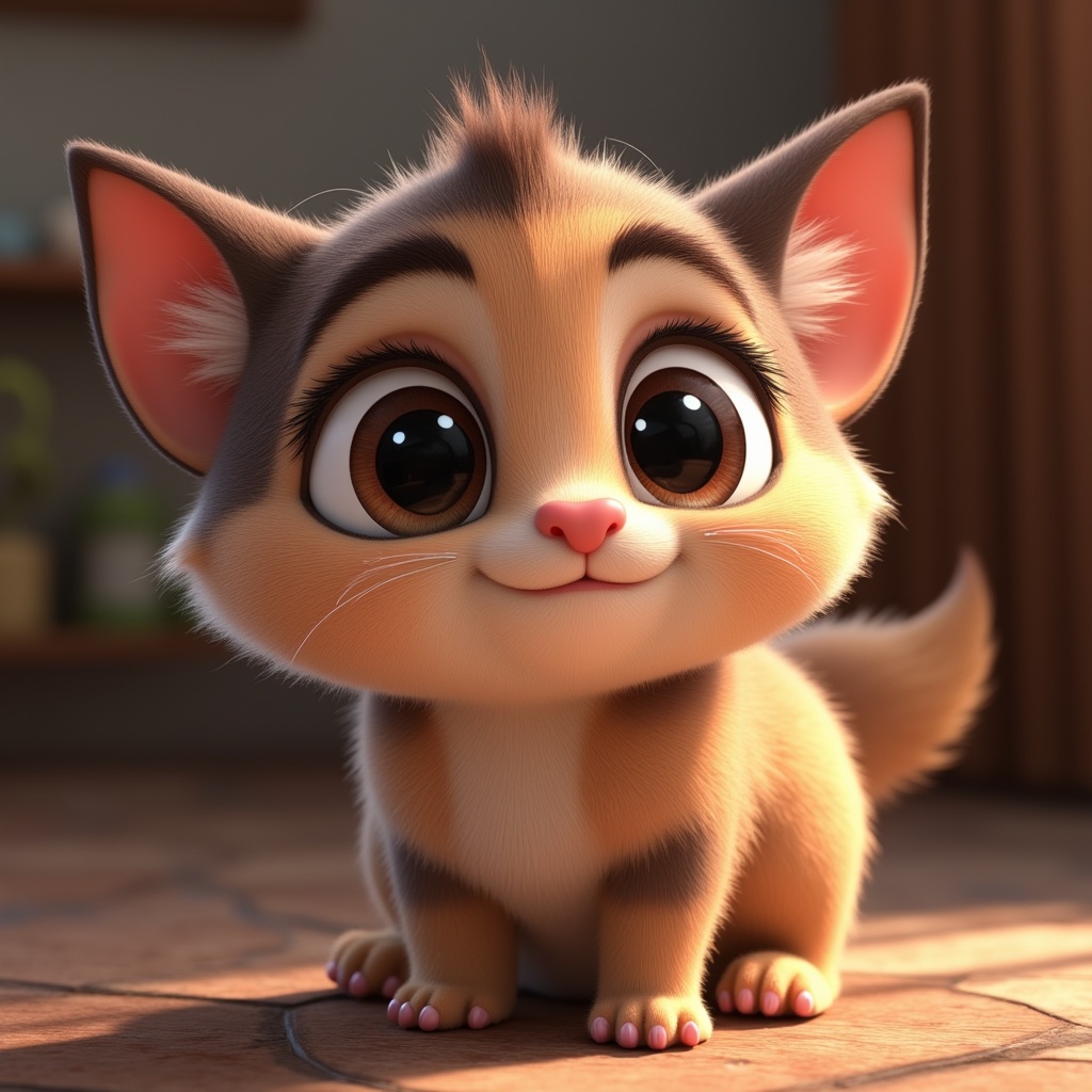 a cute character with big expressive eyes, disney pixar style