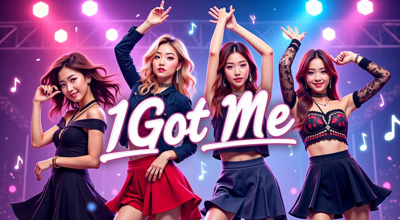 4명의 한국 아이돌 여성 댄스 걸그룸 뮤직비디오 로고 형식으로 만들어줘. 제목은 I Got Me