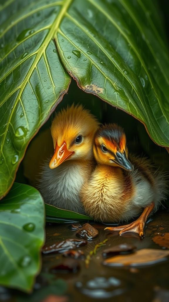 chick-and-duckling-lying-together-under-ol7tblyf85
